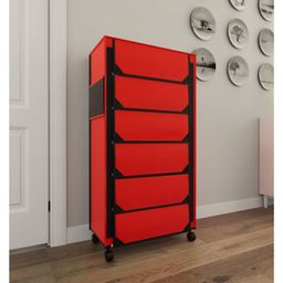 Fabura 6 Layers Shoe Rack With Wheels In Red & Black Color-21
