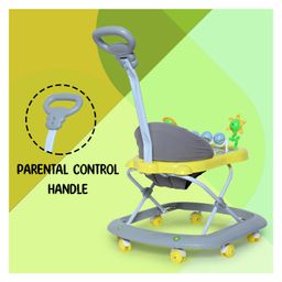 Funride Baby Walker  with Parent Handle Rod  Foldable Activity Walker with Adjustable Height and Parent Handle Rod for  - Yellow Grey image 2