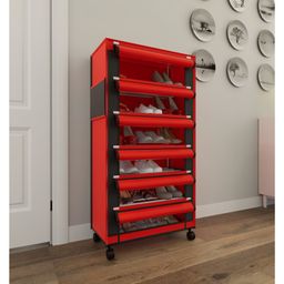 Fabura 6 Layers Shoe Rack With Wheels In Red & Black Color image 2