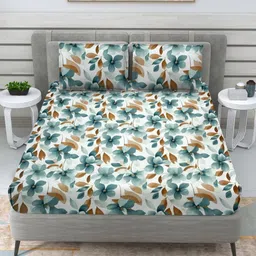 Aura Green & White Printed Microfiber 144 TC King Bedsheet Set 1.52 m x 1.99 m-image-97