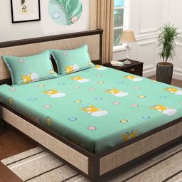 Myntra Elegant Homes Sea Green Printed 300 TC Fitted King Bedsheet Set 2.50 m X 2.25 m-image-16