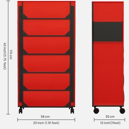 Fabura 6 Layers Shoe Rack With Wheels In Red & Black Color image 3