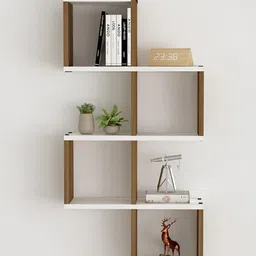 SIVOM Brown & White Multipurpose Wooden Wall Shelves-13