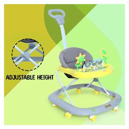 Funride Baby Walker  with Parent Handle Rod  Foldable Activity Walker with Adjustable Height and Parent Handle Rod for  - Yellow Grey image 4