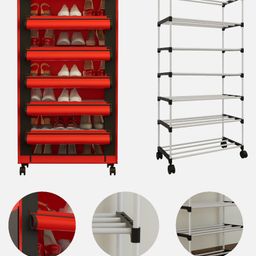 Fabura 6 Layers Shoe Rack With Wheels In Red & Black Color image 4