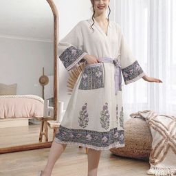 LacyLook Block Printed Cotton Bath Robe image 3