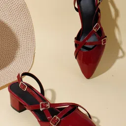 AVIVASTYLE Solid Pointed Toe Block Heel Pumps-picture-0