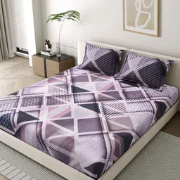 EverHOME Artisan Purple Printed 210 TC Pure Cotton King Bedsheet Set 2.74cm x 2.74cm-image-32