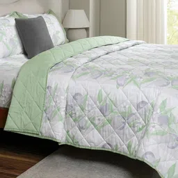 MASPAR Purple & Green Floral Printed Cotton Double Queen Superfine Bedding Set-24