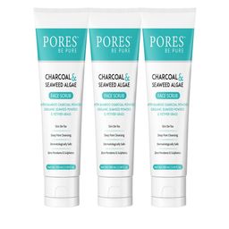 PORES Be Pure Set Of 3 Charcoal Gel Face Scrub With Seaweed & Algae-100g Each image 3
