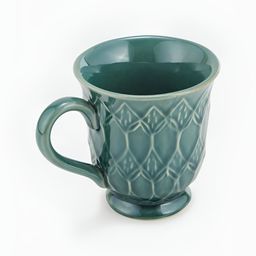Fabindia Aisha Green Floral Textured Ceramic Mug 300 ml-image-79
