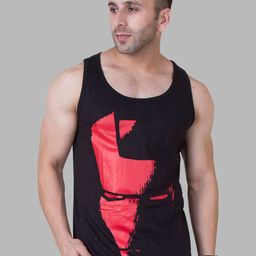 VEIRDO Pure Cotton Printed Round Neck Gym Vest VST_G4_HALFMASK_BLK-image-4