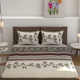 Galaxy Home Decor Creme & brown Printed 210 TC Fitted King Bedsheet Set-2.28 m x 2.54 m-image-79