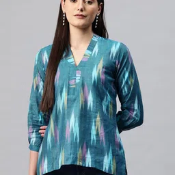 One Femme Ikat Printed Cotton Top-image-82