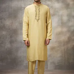 Rivaar By Rocky Star Yoke Design Mandarin Collar Kurta With Pyjamas-image-69