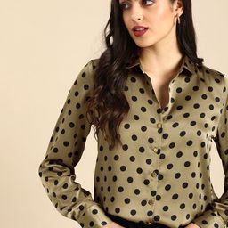 all about you Women Olive Green & Black Polka Dot Printed Casual Shirt-picture-17