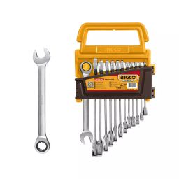 Ingco Ratchet Combi Spanner Set Dual End Design Chrome Vanadium Steel Body and Size 8-19 mm, HKSPAR1122 (Set of 12)-image-79