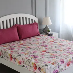 GM Multicoloured Floral Flat 180 TC Cotton 1 Super King Bedsheet with 2 Pillow Covers-12