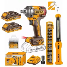 Ingco Cordless Impact Wrench Kit with 1/2 inch (12.7 mm) Square Drive and 400 Nm Fastening Torque, COSLI23048-0