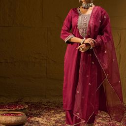 Indo Era Women Ethnic Motifs Embroidered Regular Thread Work Kurta with Trousers & With Dupatta-image-94