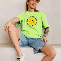 Leotude Women Typography Printed Round Neck Cotton Oversized T-shirt-image-87