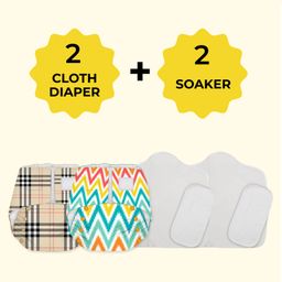 Snugkins Newborn Bliss Reusable Waterproof & Washable Cloth Diapers for Newborn  Contains 2 Diaper 2 Wet Free Organic Cotton Pad & 2 Booster Pad - Multicolour-22