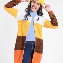 Pine Kids 100% Acrylic Front Open Sweater With Colour Block Design - Yellow White & Brown-picture-17