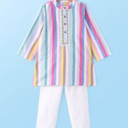 Babyhug 100%  Cotton Full Sleeves  Stripes Kurta Payjama Set - Multicolor-image-49