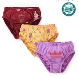 Babyoye Eco Conscious Cotton Knit Panties Floral Print Pack of 3 - Red Yellow and Pink-image-58