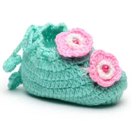 MayRa Knits Flower Detailed Hand Knitted Booties - Green-picture-7
