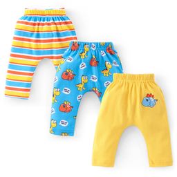 Babyhug Cotton Full Length Diaper Leggings Dinosaur Print Pack of 3 - Blue & Yellow-image-78