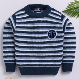 TOONYPORT Full Sleeves Double Striped & Football Patch Detailed Sweater - Blue-image-98