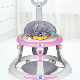 Mee Mee Premium Baby Walker 7 Point Height Adjustment,Parent Push Handle, Light Music Stimulation with Toy Tray Compact Portable - Pink-67