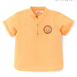 Babyoye Cotton Linen Solid Dyed Half Sleeves Kurta Shirt - Buff Orange-image-40