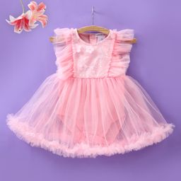 Mark & Mia Sleeveless Party Onesies with Frill Detailing & Floral Applique - Pink-image-97