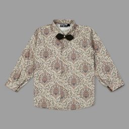 Actuel Full Sleeves Abstract Shirt With Bow - Beige & Coffee-image-19