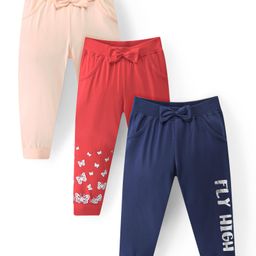 Doodle Poodle 100% Cotton Full Length Lounge Pant Butterfly Print Pack of 3 - Peach Red & Blue-image-71