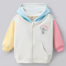 Bonfino 100% Cotton French Terry Knit Full Sleeves Front Open Hooded Sweatjacket with Floral Print & Kangaroo Pockets - Ivory-picture-18
