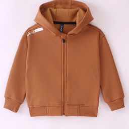 Little Kangaroos Knitted Full Sleeves Solid Color Hooded Sweatjacket - Brown-image-96