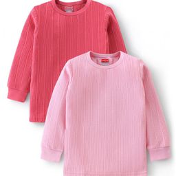 Babyhug Pullover Full Sleeves Solid Thermal Vests Pack of 2 - Pink & Coral-picture-14