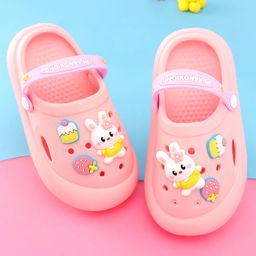 Oh! Pair Slip On Clogs with Back Strap & Bunny Appliques - Pink-17