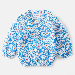 Babyhug Rayon Knit Full Sleeves Top With Floral Print - Blue-image-49