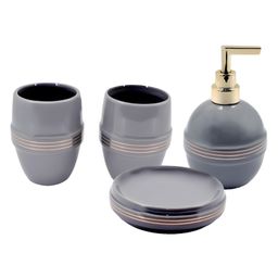 SCHOOLISH Ceramic Bathroom Accessories Set of 4 - Soap Dispenser, Toothbrush Holder, Soap Dish and Tumbler Set Ceramic Bathroom - GREY-image-48