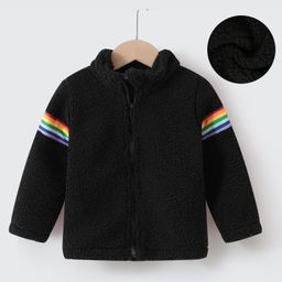 Kookie Kids Full Sleeves High Neck Fur Winter Jacket with Stripes Detailing - Black-image-128