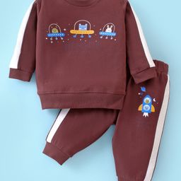 Zero Cotton Knit Full Sleeves Winter Wear Suit With Space Theme Print - Burgundy-image-60