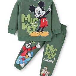 Babyhug Disney Single Jersey Knit Full Sleeves T-Shirt & Track Pant Set With Mickey & Friends Graphics - Olive-image-99