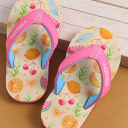 Cute Walk by Babyhug Slip On Flip Flops with Fruits Print - Pink-image-90