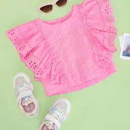 Pantaloons Junior Cotton Sleeveless Frill Detailed Sciffli Embroidered Top - Pink-picture-18