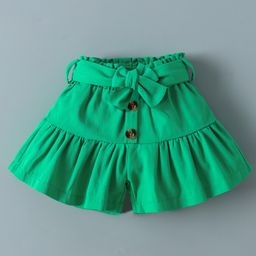 Mark & Mia Cotton Flared Shorts with Self Fabric Belt Solid Colour -Light Green-image-5
