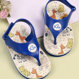 Babyoye Flip Flops with Velcro Closure & Animal Print - White & Blue-picture-49